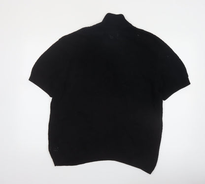 H&M Men's Black Relaxed Fit Cotton Short Sleeve Henley Jumper M