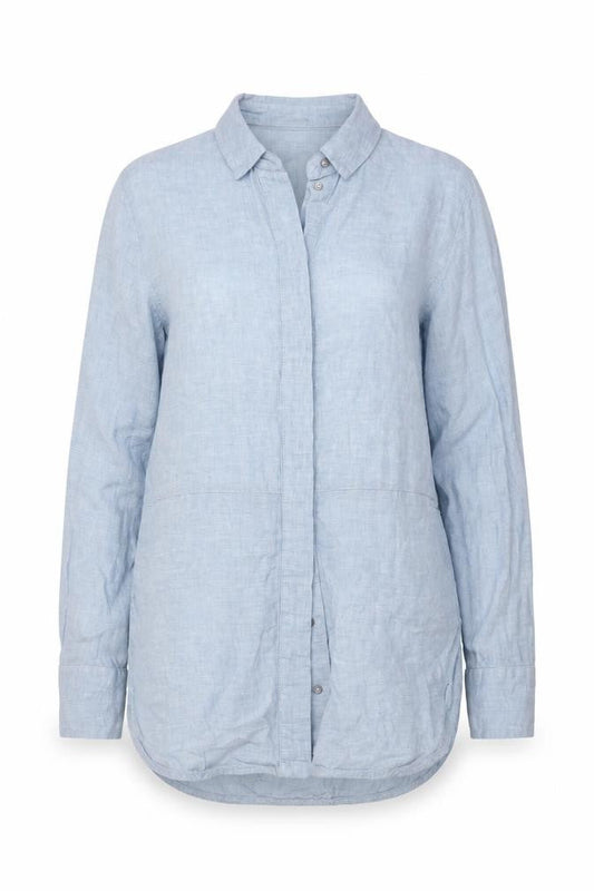 Whistles Women Blue Linen Long Sleeve Collared Button-Up Shirt UK 4