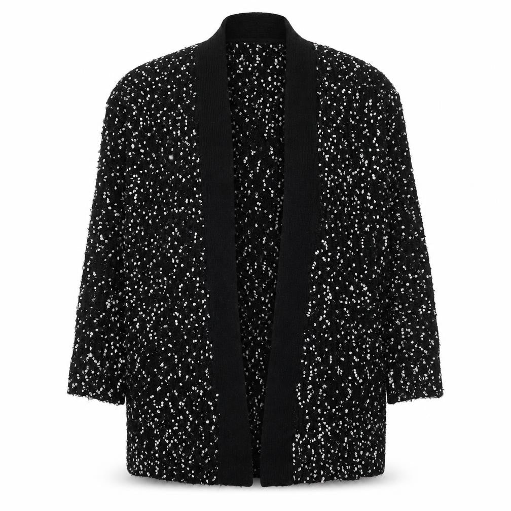 Ted Baker Women's Black White Cardigan S Open-Knit Bouclé Relaxed