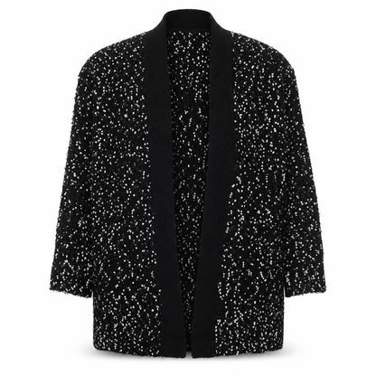 Ted Baker Women's Black White Cardigan S Open-Knit Bouclé Relaxed