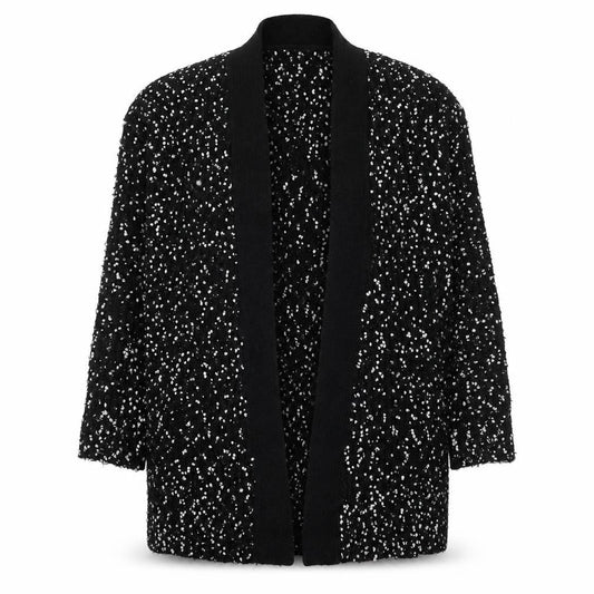 Ted Baker Women's Black White Cardigan S Open-Knit Bouclé Relaxed