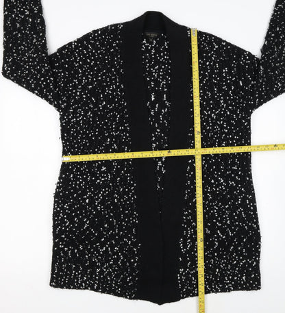 Ted Baker Women's Black White Cardigan S Open-Knit Bouclé Relaxed