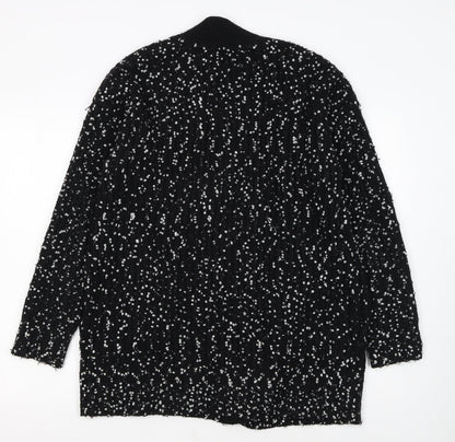 Ted Baker Women's Black White Cardigan S Open-Knit Bouclé Relaxed