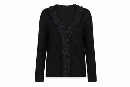 Coast Womens Black Size 10 Ruffle V-Neck Long Sleeve Cardigan