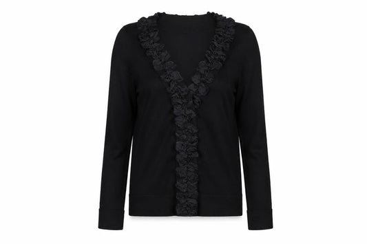 Coast Womens Black Size 10 Ruffle V-Neck Long Sleeve Cardigan