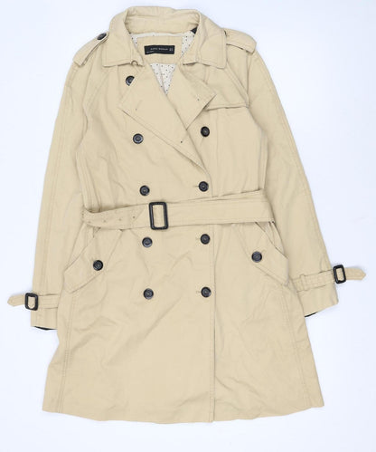 Zara Woman Beige Trench Coat Women's Size 12 Belted Cotton