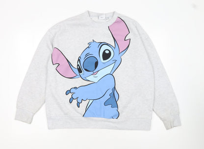 Disney Women Grey Stitch Sweatshirt Size 12/14 Crew Neck Pullover