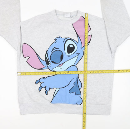 Disney Women Grey Stitch Sweatshirt Size 12/14 Crew Neck Pullover