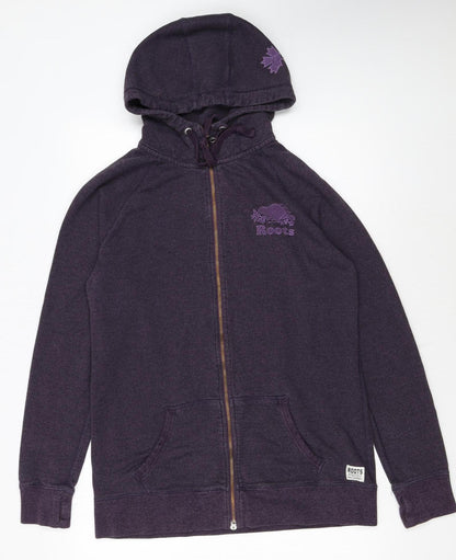 Roots Canada Womens Purple Full Zip Hoodie Size L Cotton Blend