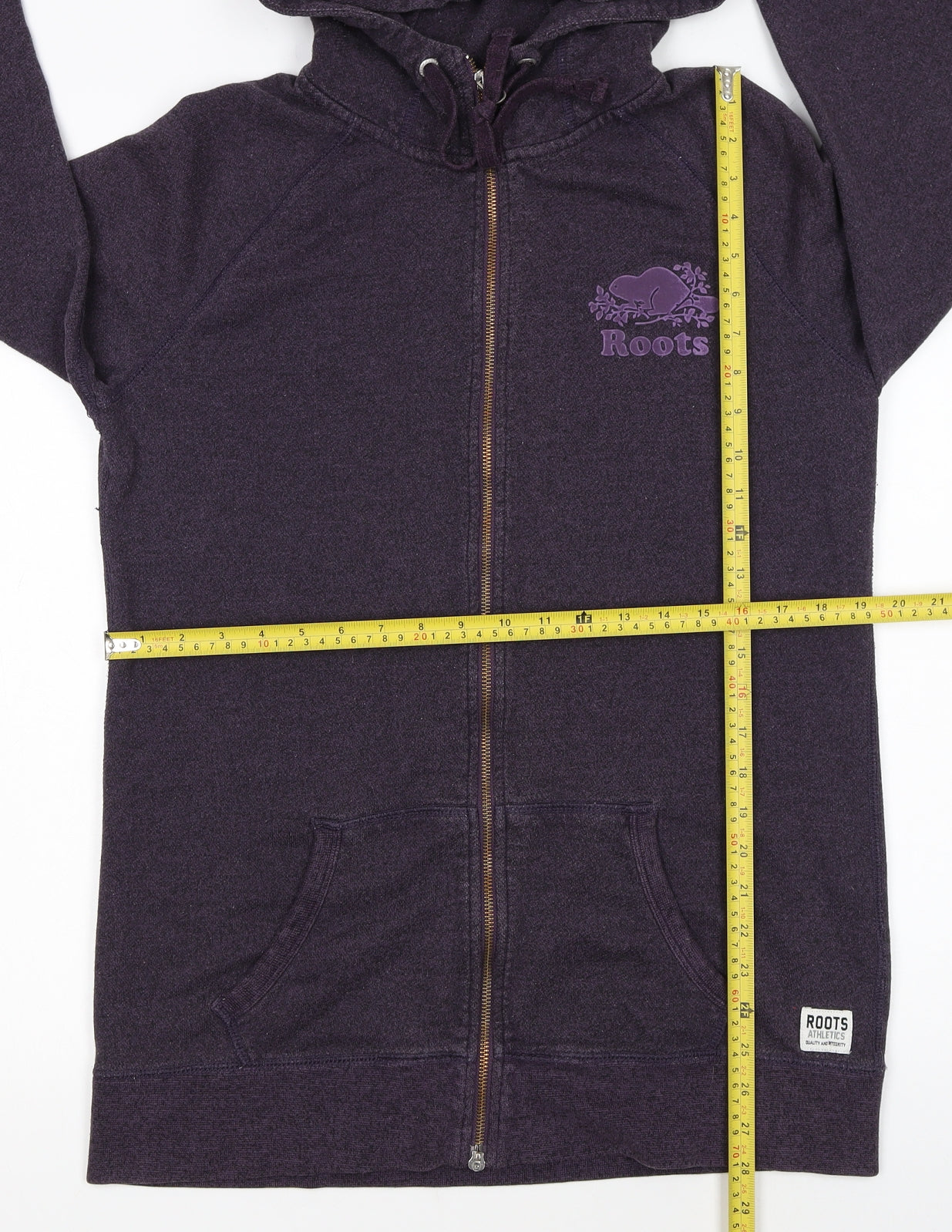 Roots Canada Womens Purple Full Zip Hoodie Size L Cotton Blend