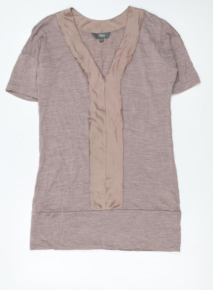 Max Womens Brown XS Shift Dress Wool V-Neck Short Sleeve