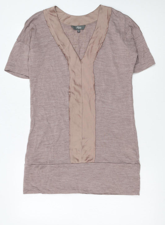 Max Womens Brown XS Shift Dress Wool V-Neck Short Sleeve