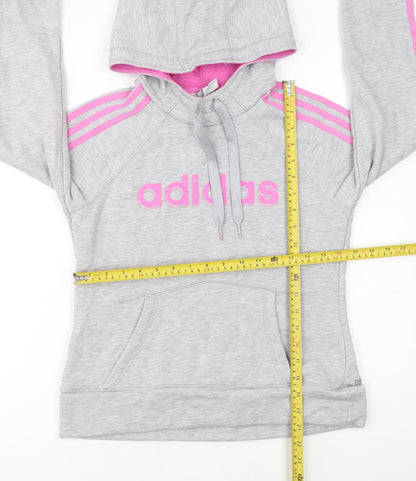 Adidas Womens Grey Pink Hooded Pullover Hoodie Size 12