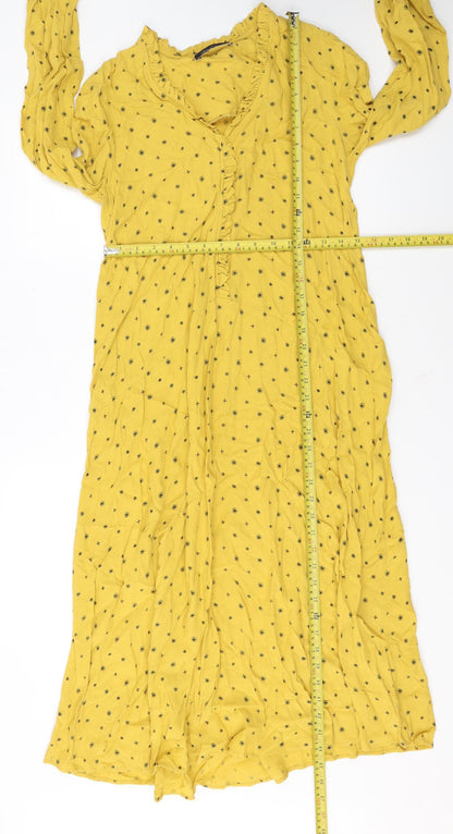 Marks and Spencer Women's Yellow A-Line Midi Dress Size S