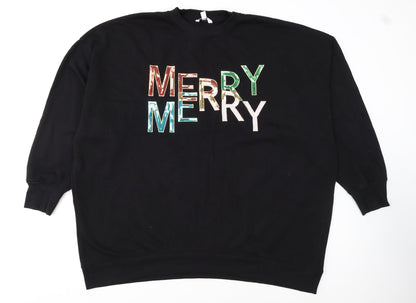 NEXT Women Black Sequin Merry Christmas Sweatshirt XXL