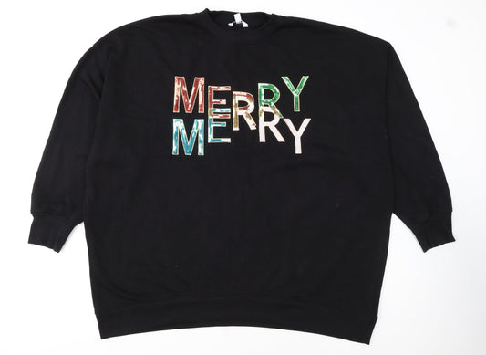 NEXT Women Black Sequin Merry Christmas Sweatshirt XXL