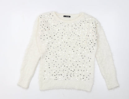 Quiz Womens Ivory Sequin Pullover Jumper Size S Long Sleeve Knit