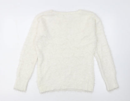 Quiz Womens Ivory Sequin Pullover Jumper Size S Long Sleeve Knit