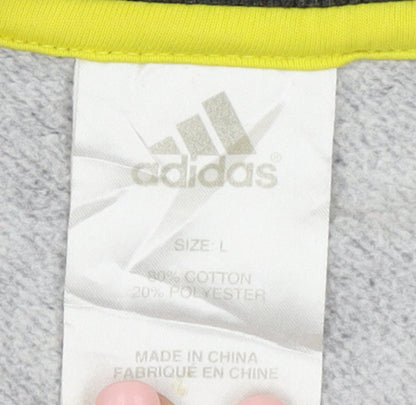 Adidas Men's Grey Track Jacket L Full Zip Cotton Blend Activewear