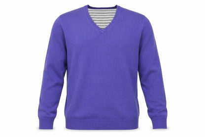 Marks & Spencer Men's Purple V-Neck Cotton Jumper Size M