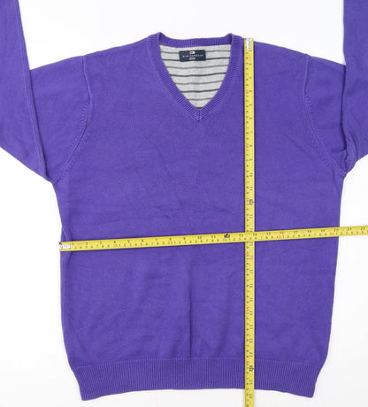 Marks and Spencer Men's Purple V-Neck Cotton Jumper Size M