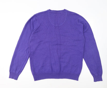 Marks and Spencer Men's Purple V-Neck Cotton Jumper Size M
