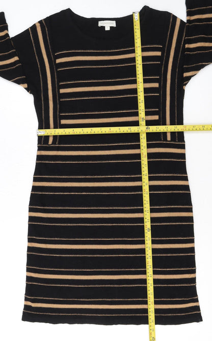 Monsoon Women Black Striped Shift Dress Size S 3/4 Sleeve Cotton