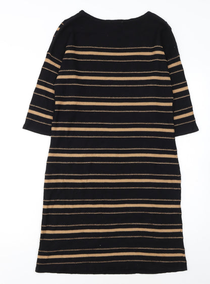 Monsoon Women Black Striped Shift Dress Size S 3/4 Sleeve Cotton