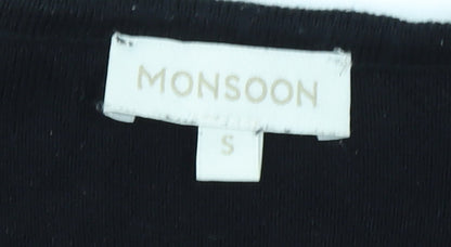 Monsoon Women Black Striped Shift Dress Size S 3/4 Sleeve Cotton