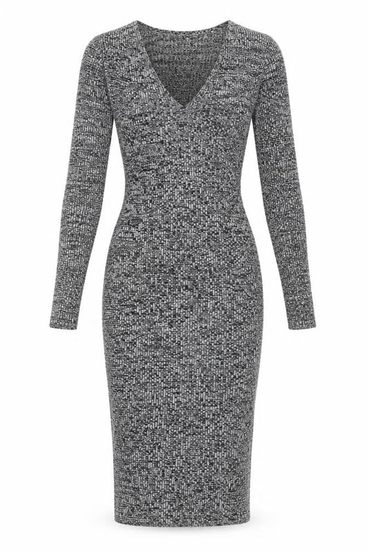 Front view of Miss Selfridge Women’s Grey Knit Bodycon Dress, size UK 8
