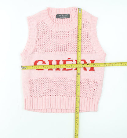 Primark Women Pink Knit Crew Neck Sleeveless Vest Jumper M