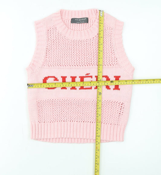 Primark Women Pink Knit Crew Neck Sleeveless Vest Jumper M