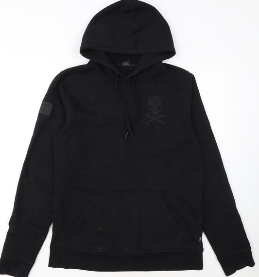 Thrudark Men’s Black Pullover Hoodie Skull Logo Fleece Size M