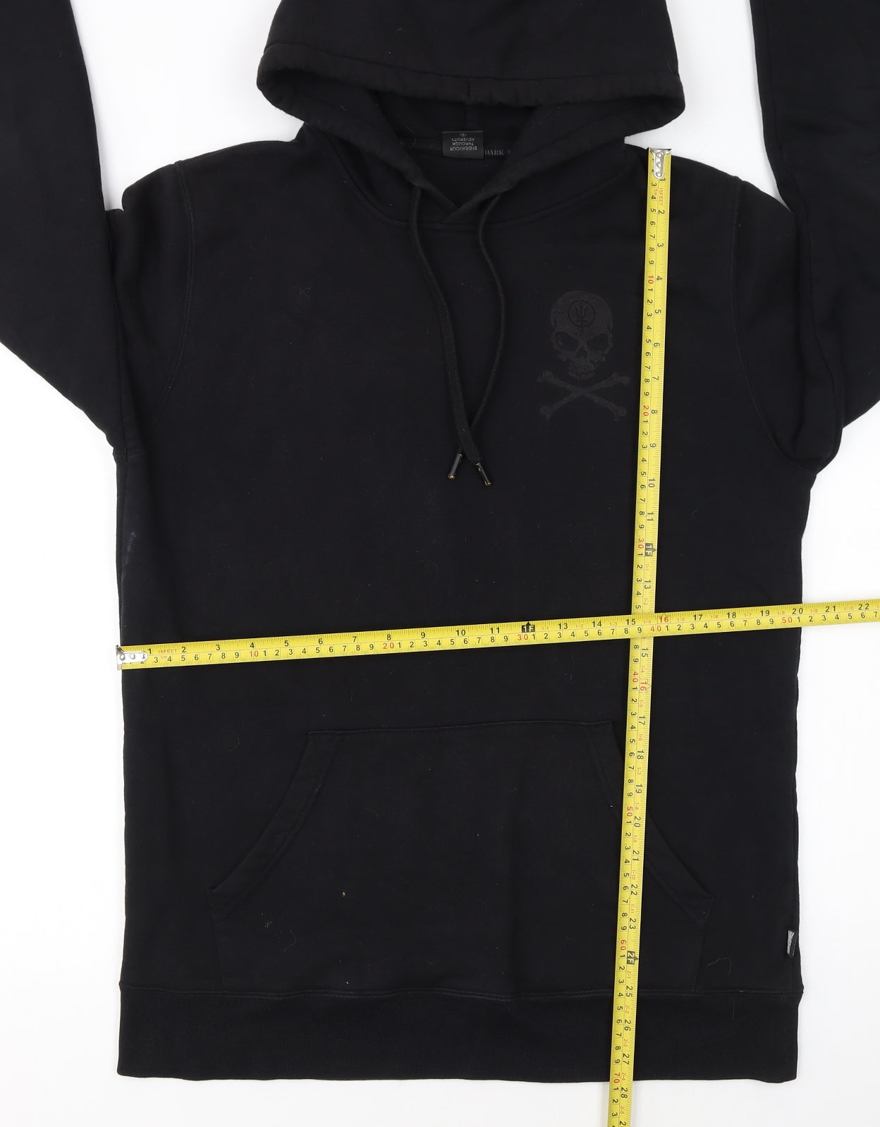 Thrudark Men’s Black Pullover Hoodie Skull Logo Fleece Size M