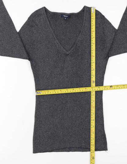 Debenhams Women Grey Size 10 V-Neck Knit Pullover Jumper