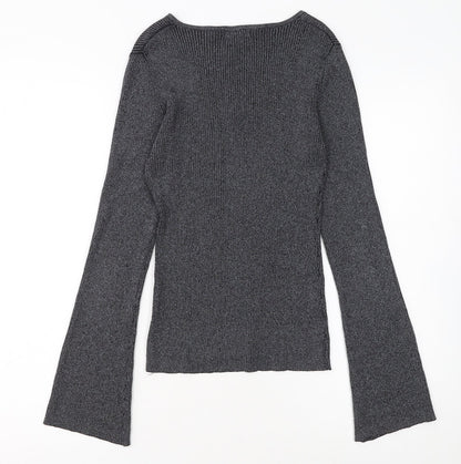 Debenhams Women Grey Size 10 V-Neck Knit Pullover Jumper
