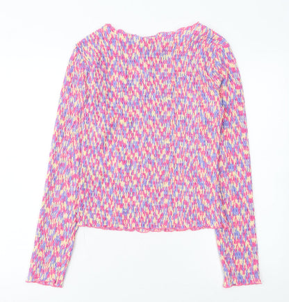 Pieces Womens Multicoloured Cropped Long Sleeve Slim Fit Blouse M