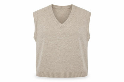 H&M Women Beige V-Neck Knit Sleeveless Vest Jumper Size M