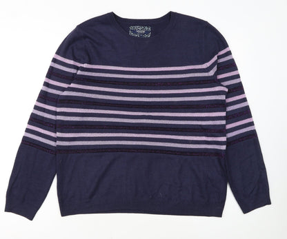 Maine New England Womens Blue Stripe Crew Neck Jumper Size 16