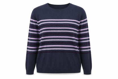 Maine New England Womens Blue Stripe Crew Neck Jumper Size 16