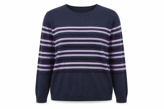 Maine New England Womens Blue Stripe Crew Neck Jumper Size 16