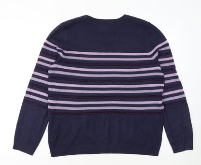 Maine New England Womens Blue Stripe Crew Neck Jumper Size 16