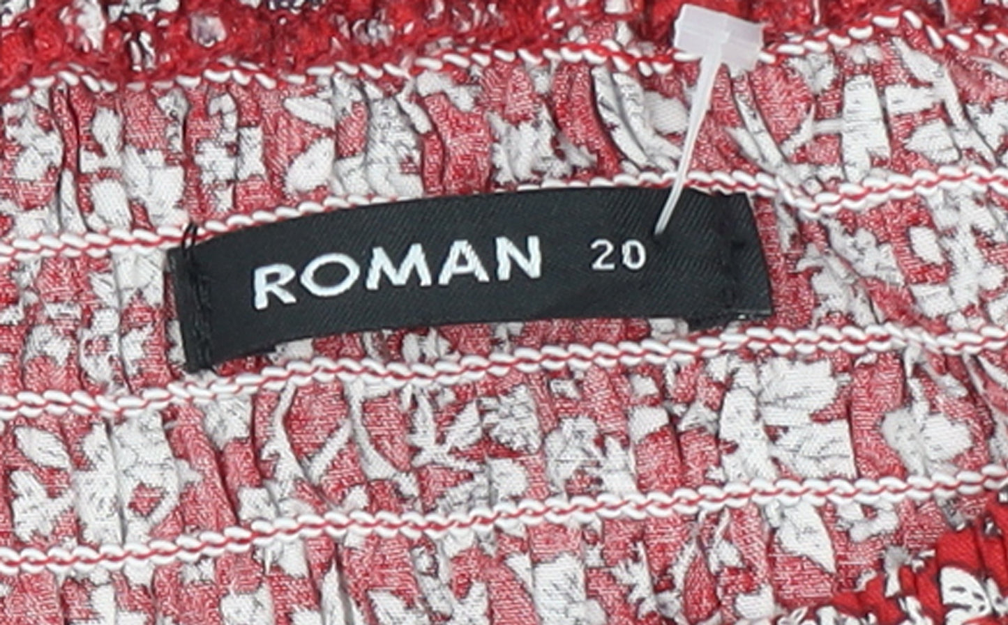 Roman Women's Red Floral Smocked Off Shoulder A-Line Midi Dress Size 20