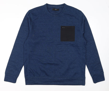 Matalan Mens Blue Pullover Sweatshirt Large Crew Neck Fleece Zip Pocket