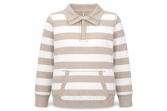 Marks & Spencer Women Beige Striped Henley Sweatshirt UK 10 Cotton