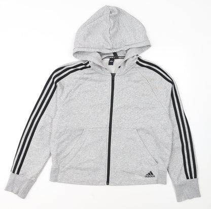 Adidas Womens Grey Full Zip Hoodie M 12-14 Hooded Sweatshirt