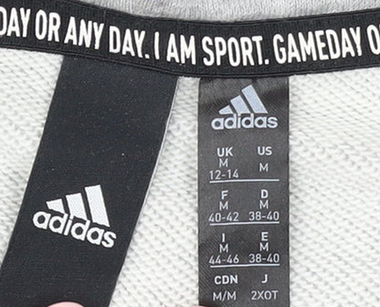 Adidas Womens Grey Full Zip Hoodie M 12-14 Hooded Sweatshirt