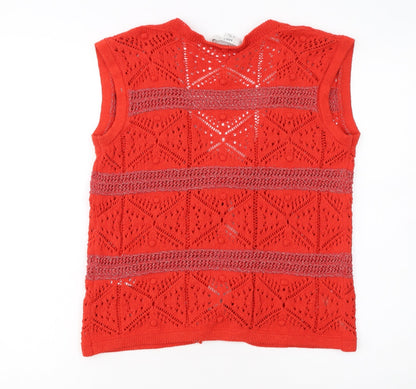 Marks and Spencer Women Red Crochet Open Knit Tassel Vest S