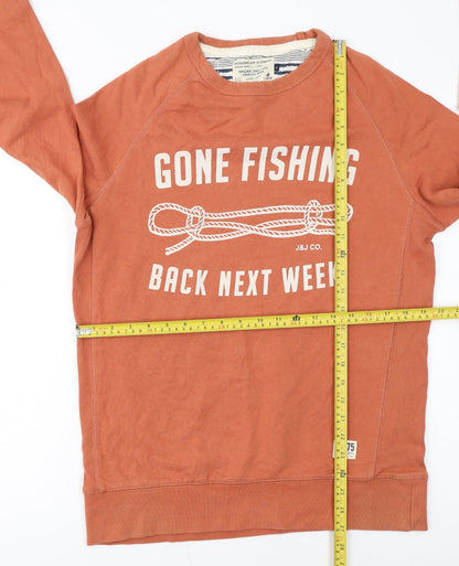 Jack & Jones Men's Orange Crew Neck Pullover Sweatshirt L Graphic Print