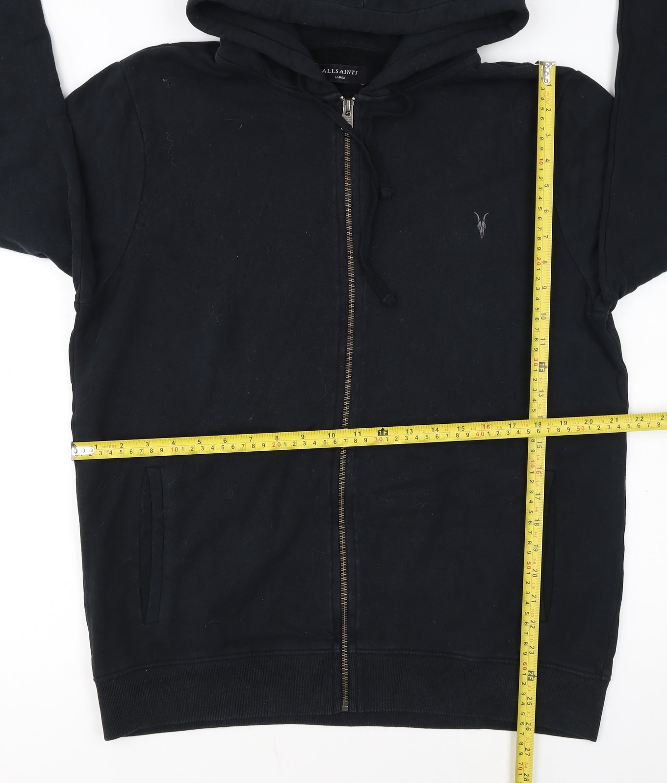 AllSaints Men's Black Full Zip Hoodie Size L Cotton